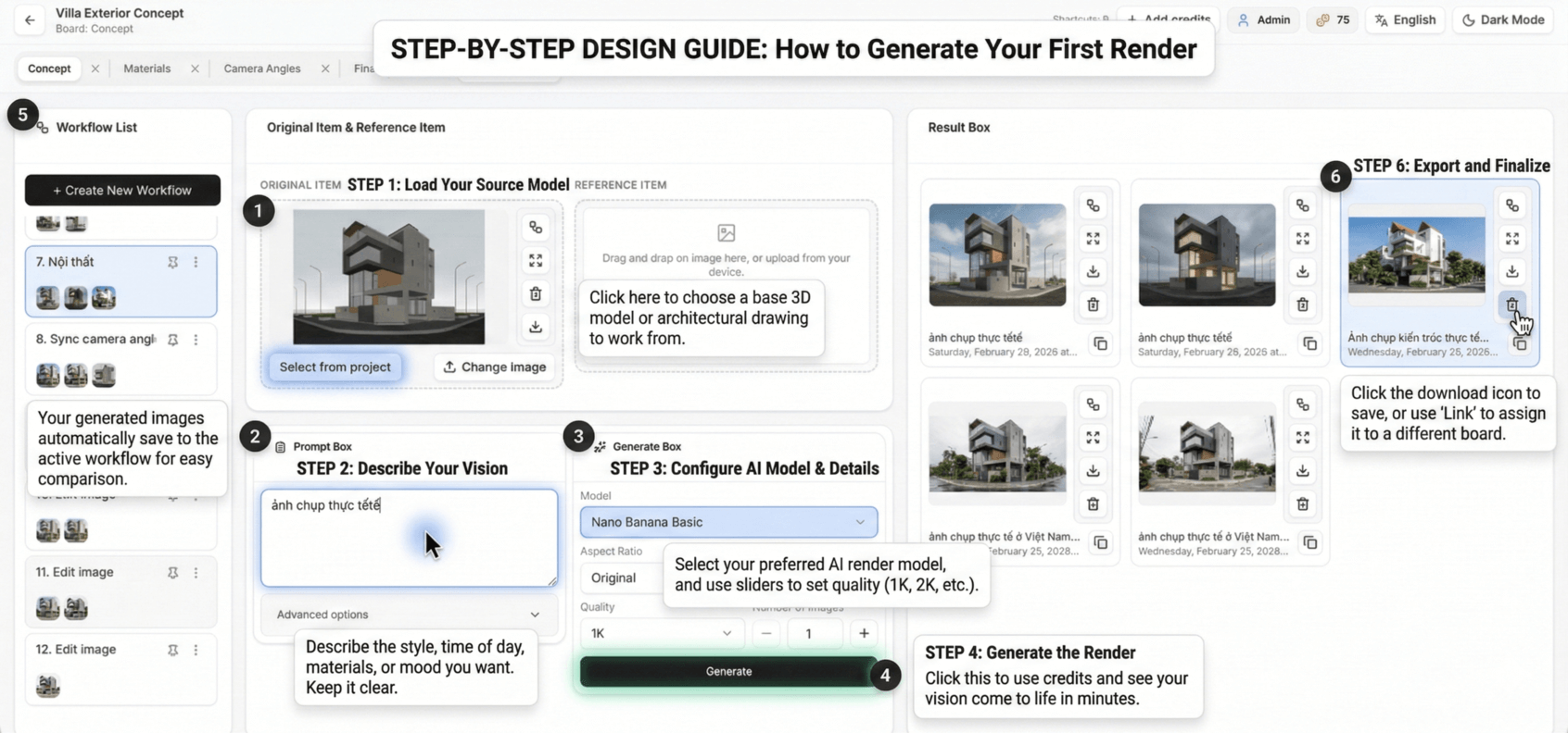 Where features live in the UI (sidebar and board)