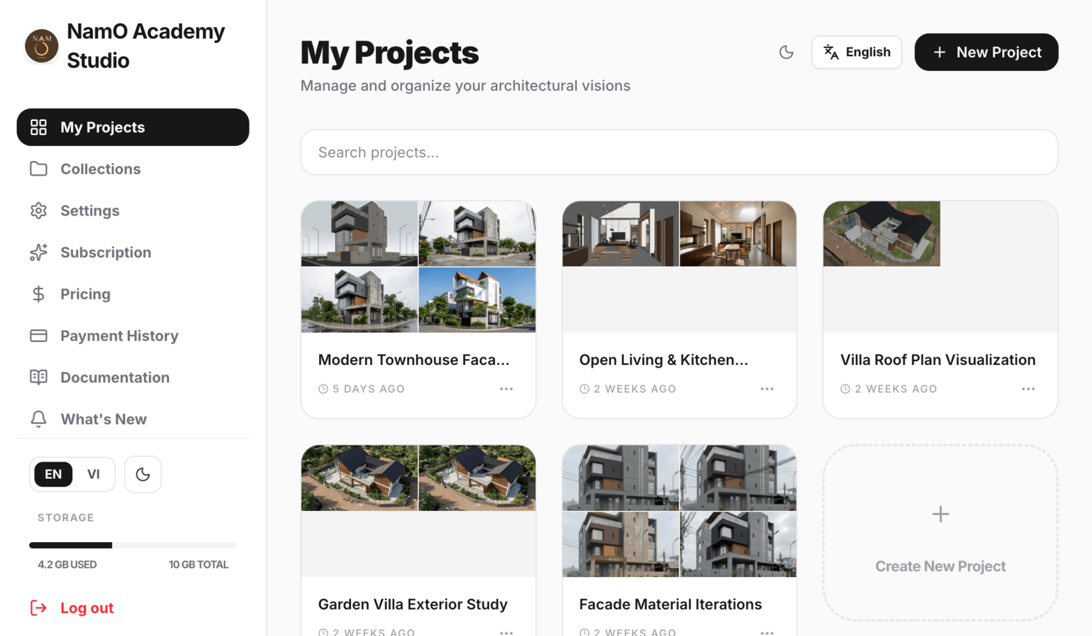 App overview: projects and boards dashboard