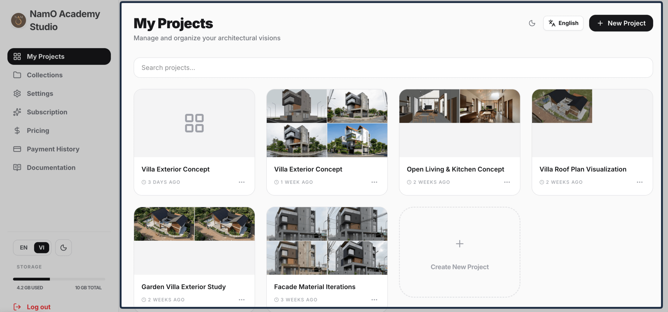 Projects list / dashboard