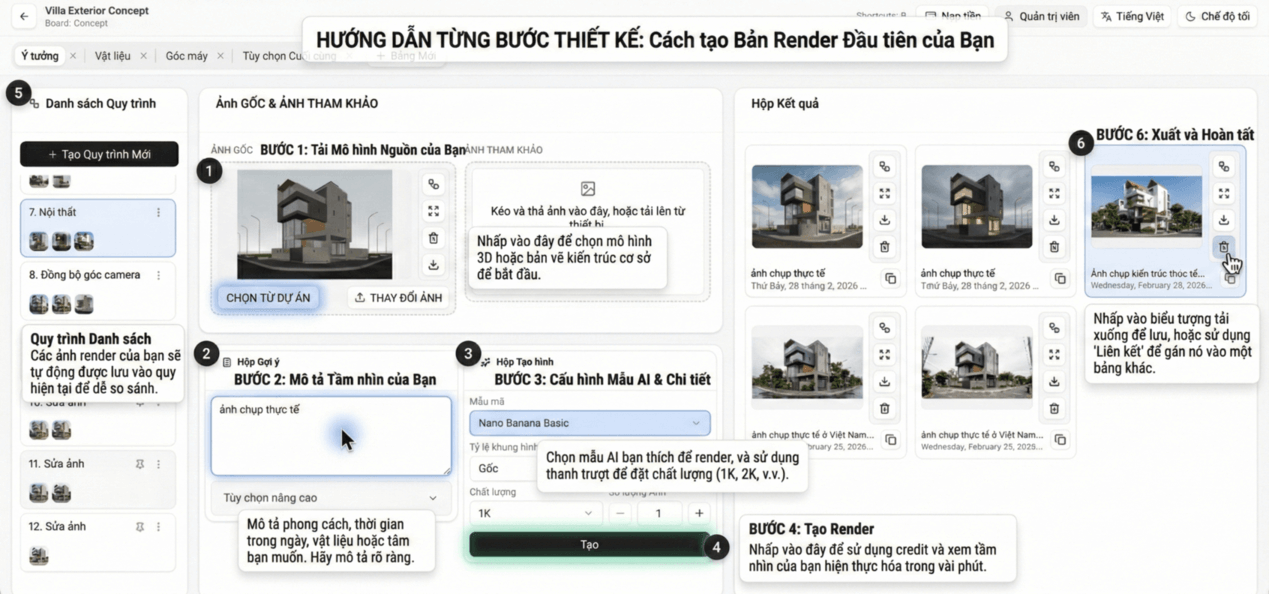 Vị trí các tính năng trong giao diện (thanh bên và bảng)
